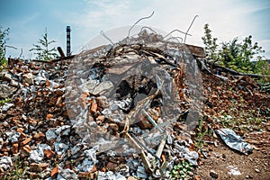 Large pile of rubbish, debris of a building, ruined house, can be used as consequences of natural disaster