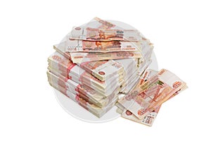 Large pile of Russian rubles in bundles