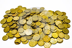 A large pile of Ukrainian coins of 50 and 25 kopecks photo