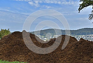 large piles of manure on a hill