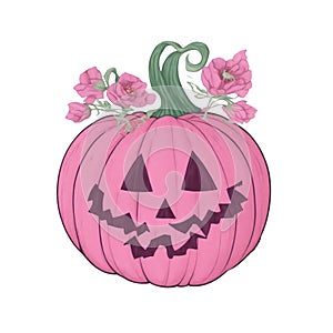 large pink jack-o\'-lantern halloween pumpkin