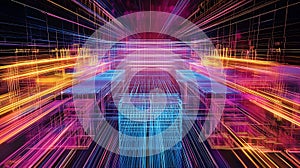 A large planar array of qubits with layered control lines indicating a modular path to scaling quantum processors