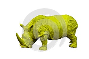 A large plastic rhino figure, a symbol of confidence and fearlessness