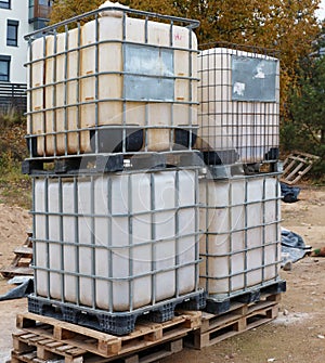 Large plastic steel reinforced containers used for storing water