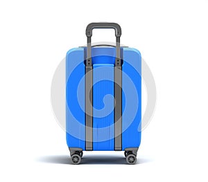 Large plastic travel suitcase with a combination lock and wheels back view 3d render on white