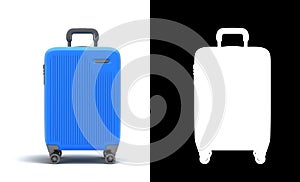 Large plastic travel suitcase with a combination lock and wheels front view 3d render on hite with alpha