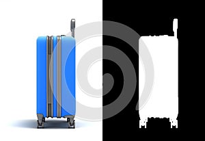 Large plastic travel suitcase with a combination lock and wheels left view 3d render on white with alpha