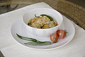 Large plate of rice with large copy space