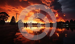 Large Plume of Smoke Rising Over Body of Water