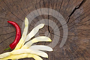 pods of white beans, red chilli pepper