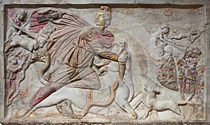 Large polychrome tauroctony relief, from the mithraeum of S. Stefano Rotondo.