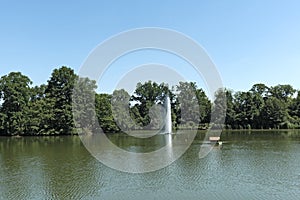 Large pond in the historic spa park of Bad Nauheim, Hesse, Germany