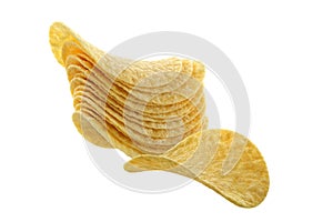 Large potato chips on white background isolated