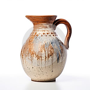 Handmade Earthenware Pitcher With Rustic Abstraction On White Background photo