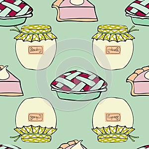 Large Preserves and Pies for Dessert Repeat Seamless Pattern Vector Print
