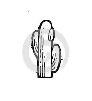 Large prickly cactus. An exotic southern plant from the desert. Outline sketch. Hand drawing is isolated on a white photo