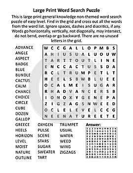 Large print general knowledge word search puzzle