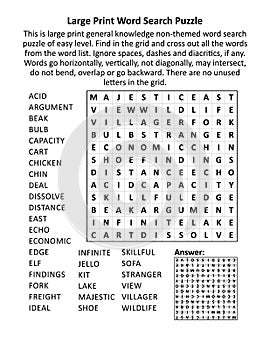 Large print general knowledge word search puzzle