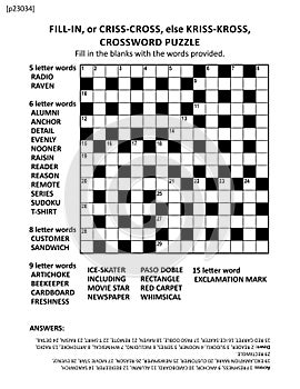 Large print quick style criss-coss (or fill-in, else kriss-kross) crossword puzzle