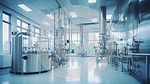 Large production facility with metal tanks and lab equipment. Advanced technology. Generative AI photo