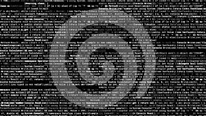 Large program text on black background. Animation. Real program text with many encodings and meanings. Program code of