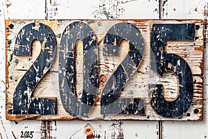 Large prominent 2025 number on white background for new year or futuristic concepts photo