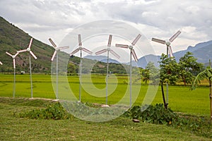 Large propeller blades from a wind generator of electric power against the blue sky