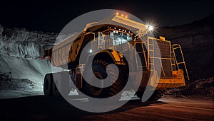 Large quarry dump truck in coal mine. Mining equipment for the transportation of minerals.