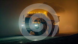 Large quarry dump truck in coal mine sunny day with blue clouds. Mining equipment for the transportation of minerals