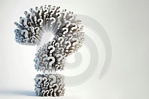 A large question mark of small question marks. Space for text.