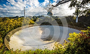 Large radio telescope in Arecibo national observatory photo