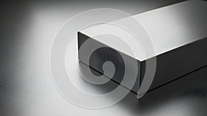 A large rectangular block of shiny, smooth, and reflective metal on a flat surface