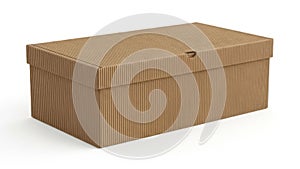 A large, rectangular, brown cardboard box with a hinged lid