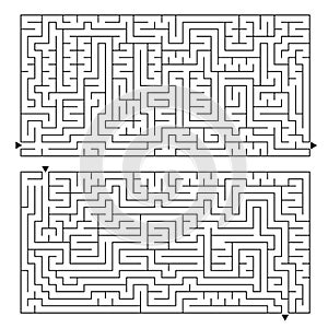 A large rectangular labyrinth with an entrance and an exit. Two options in the kit. Simple flat vector illustration isolated on wh