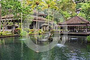 Large rectangular pond at the Gunung Kawi Sebatu Temple, Ubud, Bali, Indonesia