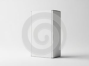 A large, rectangular, white box standing upright against a plain background