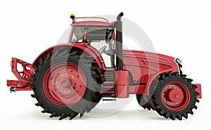 Large Red agricultural tractor isolated on a white background