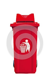 Large red garbage bin