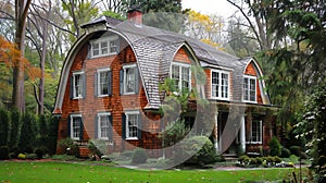 A large red house with white trim and windows