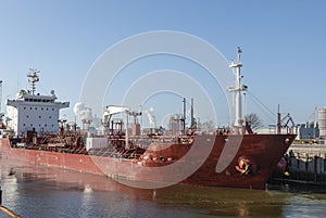 Large red oil chemical tanker