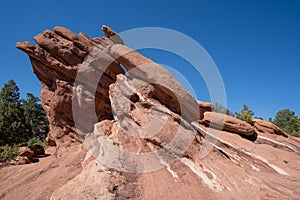 Large red rock sandstone formations in Garden of the Gods Park in Colorado Springs USA
