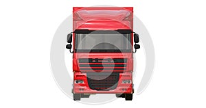 Large red truck with a semitrailer. Template for placing graphics. 3d rendering.