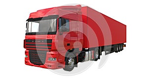 Large red truck with a semitrailer. Template for placing graphics. 3d rendering.