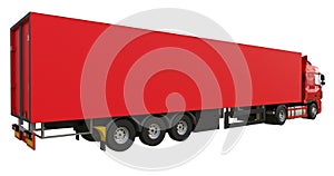 Large red truck with a semitrailer. Template for placing graphics. 3d rendering.