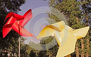 Large red and yellow children pinwheels