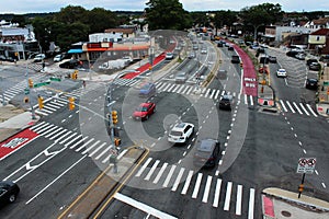 A large regulated intersection of rouds in the borough of Queens, New Yock.