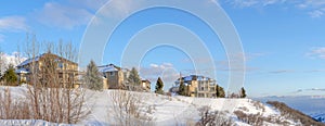 Large residential area on top of a snowy hill at Draper, Utah