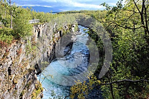 Large river in the arctic tundra. Abisko national park, Nothern Sweden