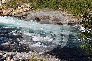 Large river in the arctic tundra. Abisko national park, Nothern Sweden