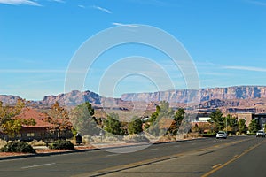 Large Road Leading to Lake Powell (Glenn Canyon) Dam near Page in Arizona, USA